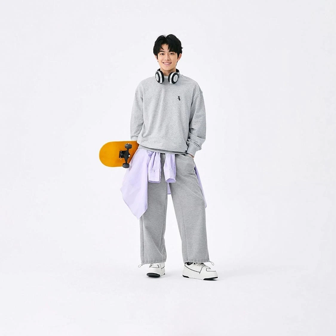 Loose Solid Color  Letter Pullover Sweatshirt Unisex Gray