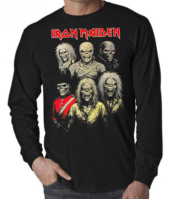 Iron Maiden 6 Eddies English Heavy Metal Band Men's Black Long Sleeve T Shirt