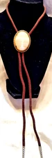 VTG Western Bolo Tie 2" Quartz Stone in Gold Toned Frame Cloth Cord Metal Tips