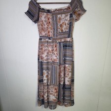 Xhileration Blue Patchwork Off The Shoulder Smocked Midi Dress Size Small