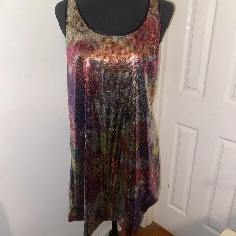 Vestido regata Betsey Johnson vintage Y2K Taylor Swift multi micro lantejoulas grande - Imagem 2 de 4