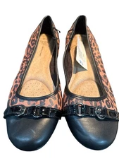 NEW With Tag Time & Tru Leopard Black Cap Ballet Flats Women’s Size 9½ Shoes
