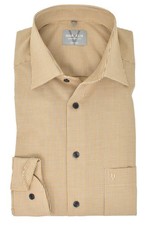 Marvelis Mens Business Shirt Comfort Fit Kent Collared Long Sleeve Check Ochre