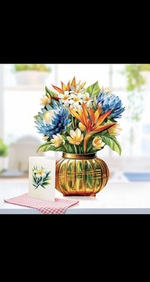 [2 Pack] Paeone Paper Pop-Up Flower Bouquet, 12 Inch, Tropical Bloom