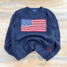 Polo Ralph Lauren Kids Navy Blue Cotton American Flag Intarsia Sweater Size 7