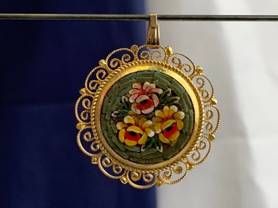 #ad Vtg Millefiori Pin Pendant Combo Costume Jewelry Floral Micro Mosaic Pin $29.95