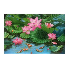 Koi Fish Wall Art Pond Lotus Leaves Flowers Hand Painted Oil Painting Home Decor