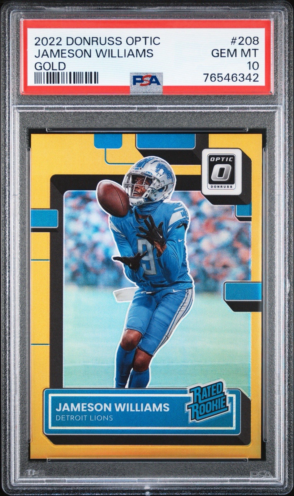 2022 Panini Donruss Optic Rated Rookie Jameson Williams #208 Gold 5 /10 Lions