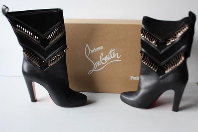 CHRISTIAN LOUBOUTIN Bottes cuir lisse et velours noir T38,5 (34312) - Photo 1/4