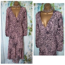 NEW WALLIS OCCASION DRESS SIZE 20, Pink Animal Print Hi Low Hem Wrap Midi Dress