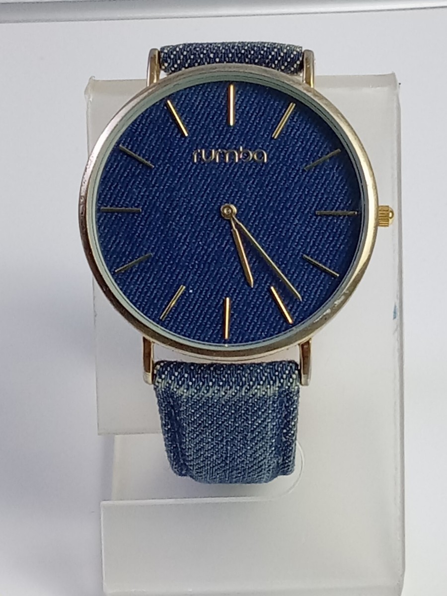 Rumba Time Gold Tone Quartz Watch with Denim Genuine Leather  display picture 3