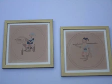 2 RUSSIAN GERMAN ? AMERICAN PAINTING ORIGINAL TROLL GNOME CARTOON ILLUSTRATION 