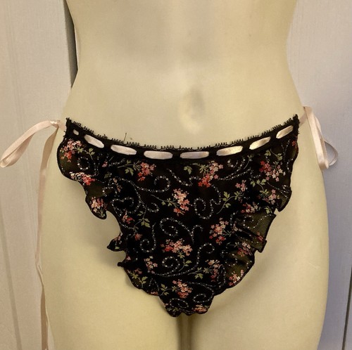 2 Morgan Taylor Tanga Gstring Höschen Gr. S rosa mit Boa schwarz pink Blumen seitlich zum Binden - Bild 6 von 16