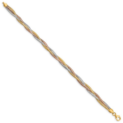 14K Solid Two Tone Gold Stretch Wrap Bracelet - Picture 4 of 12