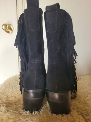 DOLLSKILL DARKER WAVS FLANGER FRINGE CHELSEA BOOTS BLACK