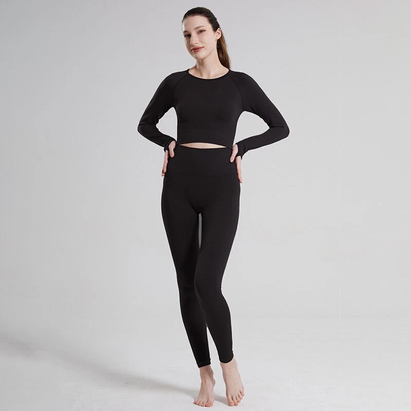 Top corto de yoga para mujer Camisetas largas Prendas para el torso de primavera Ropa deportiva informal básica Foto 2 de 4