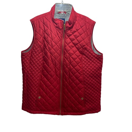 Basic Editions Quilted Puffer Womens Vest XL Red Faux Fur Lined Preppy Outdoors