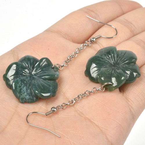 28mm Hand Carved gemstone Hawaii Flower Fashion Dangle Earrings 1 pair - Picture 5 of 106
