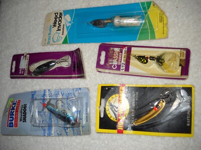 LOT OF 5 Lures, 2 Spinners, 2 Jigging Spoons & 1 Weedless Bate, New