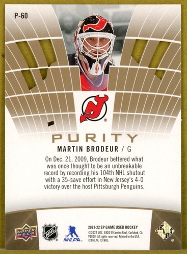 2021-22 SP Game Used Purity Gold #P60 Martin Brodeur /150 - New Jersey Devils - Picture 2 of 2