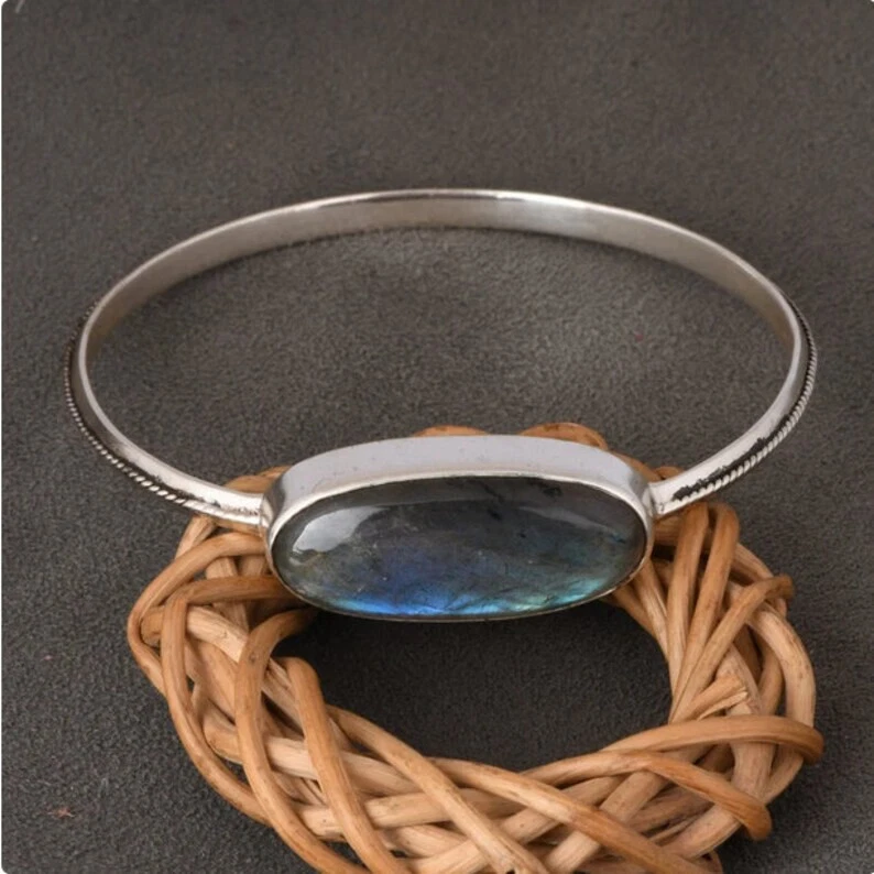Beauty Labradorite Gemstone 925 Sterling Silver Handmade Bracelet Cuff X-65 - Image 2 of 4