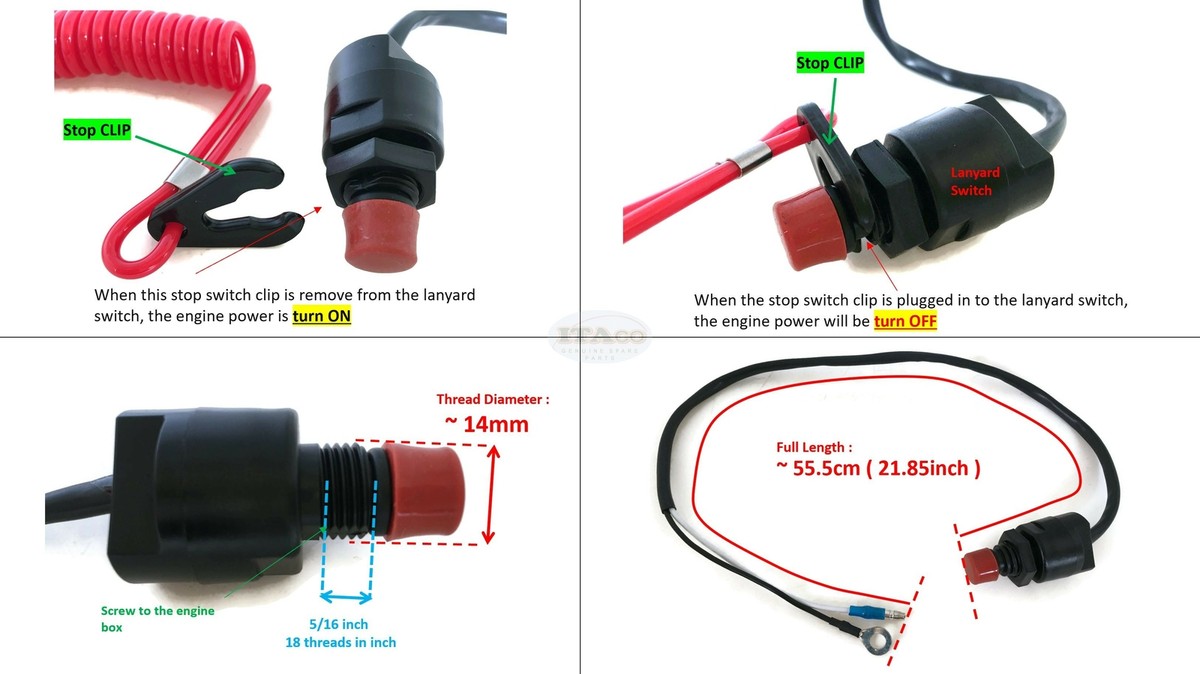Boat Stop Switch Lanyard - Yamaha Tohatsu Nissan Honda Sierra
