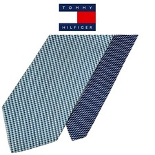 Tommy Hilfiger Teal  Blue Tie-2 Tone Teal Blue White Micro Checks 100 Silk Tie
