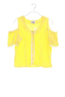 Spieth & Wensky Dirndl Blouse Oktoberfest Checked Cotton Lace D 40 yellow white