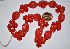 VINTAGE CZECH cherry RED GLASS NECKLACE  VARIED SHAPED BEADS  STRAND