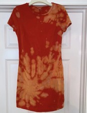 Old Navy Dress Reverse Tie Dye Bleach Splatter Bodycon Size  S Petite Orange Red