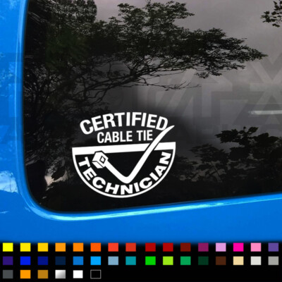 Cable Tie Technician Funny Car Sticker, Vinyl Decal, Caravan Camper ...