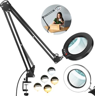 8X Large Magnifying Glass with Light and Stand, 2 X 16 Inch Swivel Arm LED Desk