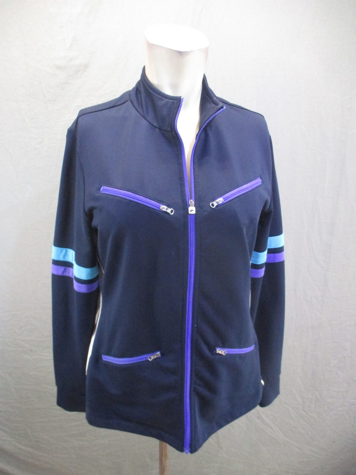 Giacca atletica slim FILA taglia M donna blu con cerniera intera colletto cerniera tasca 097