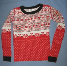 Hanna Andersson Fair Isle Snowflakes Pajama Top Only Long John Red 130 8 GUC