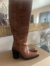 Leder Stiefel von Bronx, Mya Mae, Cognac-Braun, Kroko Optik,Gr. 38  