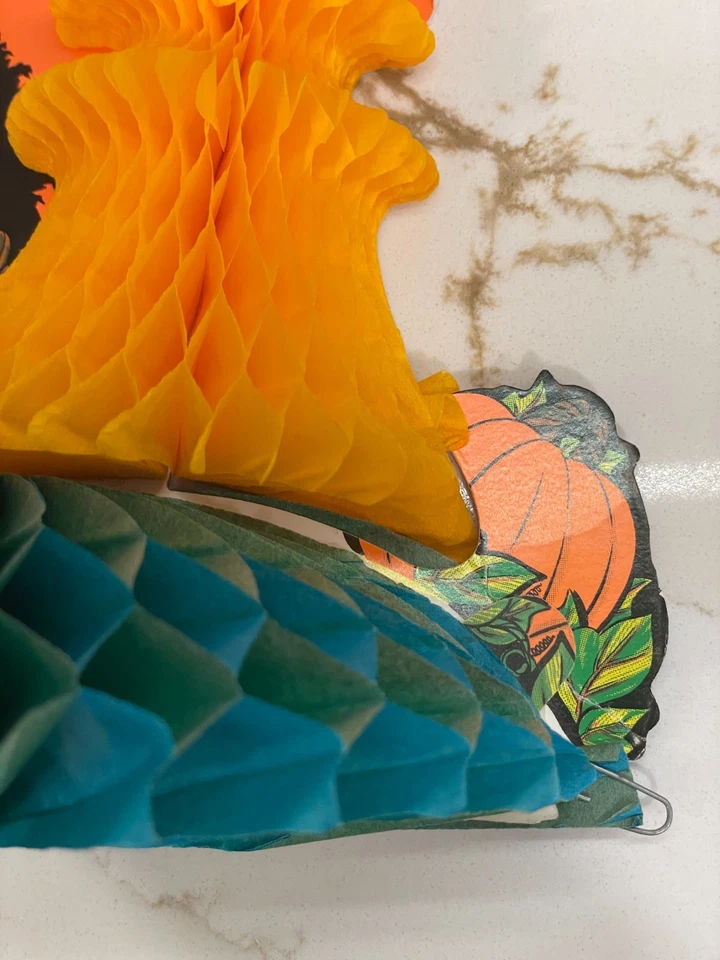 Centro de mesa vintage años 70 Beistle Halloween luna espantapájaros calabaza panal decoración Foto 4 de 4