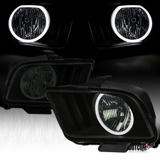 Black Smoke Fit 2005-2009 Ford Mustang Headlights Head Lampsled Halo Ring 05-09
