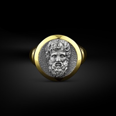 Father of The Gods Zeus Signet Men Ring in Polished Silver, Greek Mythology God