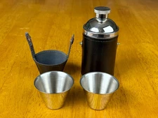 VINTAGE Hunters Stainless Steel Hip Flask w/ 2 Cups & Black Leather Case/Cover