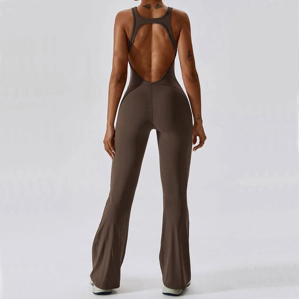 SEAUR Tuta da Yoga Jumpsuit da Donna Lunga Sportiva Overall Bodycon Bodysuit con Zip 1/2 Aderente Playsuit Tutina Intera Romper per Palestra Fitness Jogging S-XL, Marrone, S