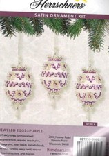 NIP HERRSCHNERS JEWELED EGGS PURPLE SATIN ORNAMENT KIT SET OF 3