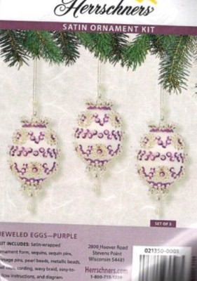 NIP!!!HERRSCHNERS JEWELED EGGS PURPLE SATIN ORNAMENT KIT SET OF 3