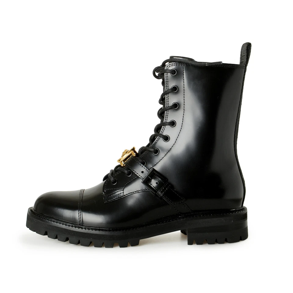 Versace Men's Black Leather Gold Medusa Combat Motorcycle Boots Shoes US 6 IT 39 - Image 2 of 4