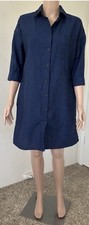 UNIQLO Linen Collared Blue Women’s Shirt Dress w/ Pockets Belt Coastal Tailored