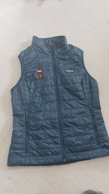 Patagonia Women’s Nano Puff Teal Vest BEAR Fruit Snacks size S