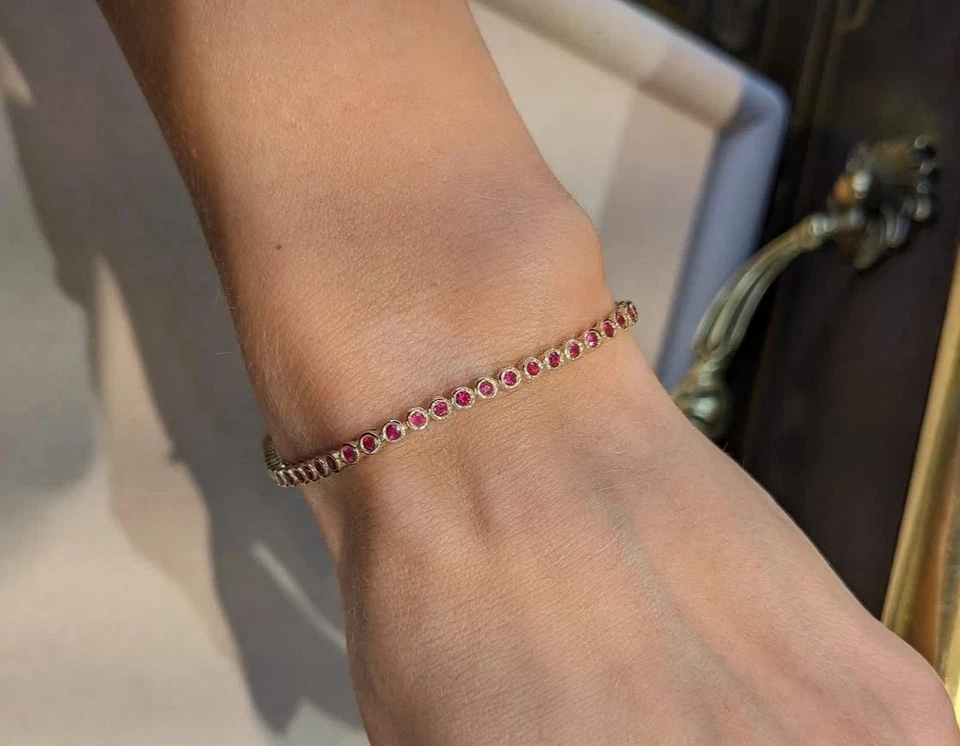 6 Ct Round Cut Lab-Created Red Ruby Bezel Tennis Bracelet 14K Yellow Gold Plated - Image 4 of 4