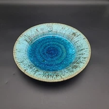 Glazed  Pottery Round Decorative Charger Plate With Crackle Glass Center Greece
