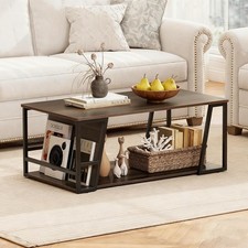 Modern Coffee Table with Stora, 2-Tier Rustic Wood Center Table