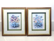 Vintage Rob Pohl 2 x Decoupage 3D Flowers Framed Picture Wooden Frame