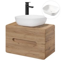 BadmöBel Waschtisch 80Cm Wotaneiche Keramik-Waschbecken Unterschrank GäSte-Wc